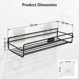 Plantex Self Adhesive Bathroom Shelf Rack/Bathroom Organiser Without Drill//GI-Steel Shelf for Kitchen with Magic Stickers/Bathrooms Accessories - Pack of 2 (12x5 Inches, Black)