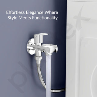 Plantex Two Way Tap for Washing Machine/Quarter Turn 2 in 1 Bib Cock/Wash Basin tap with Teflon Tape and Wall Flange/2 Way Bathroom Tap with Brass Spindle -(Saga-Chrome)