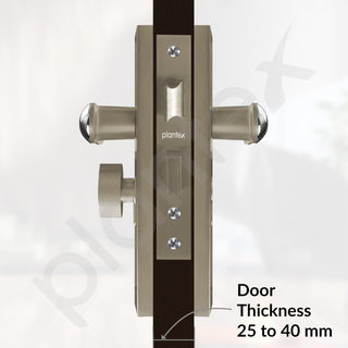 Plantex Heavy-Duty Door Lock Set - Main Door Lock Handle Set/Mortise Lock with 3 Keys, Brass Lock Body & Cylinder (8124 - Steel Satin & Chrome)