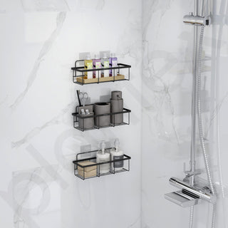 Plantex Bathroom Organiser Without Drill/Self Adhesive Bathroom Shelf/Washroom Organizer - GI Steel, Powder Coated (Pack of 3)