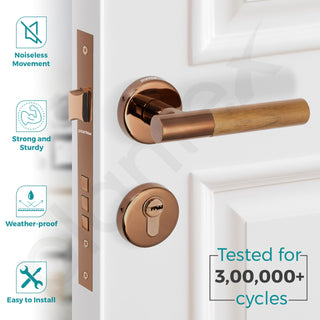 Plantex Premium Door Lock with 3 Years of Warranty - Main Door Lock Set (PVD Rose Gold & Wood Finish)