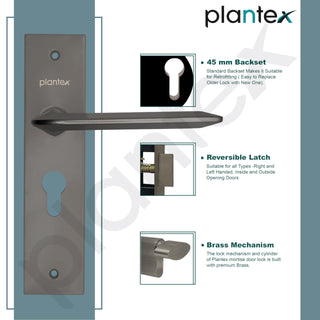 Plantex Heavy-Duty Door Lock Set - Main Door Lock Handle Set/ 6-Lever Lock Mechanism with 3 Year of Warranty/Mortise Lock with 3 Keys, Brass Lockbody & Cylinder(8105 -Satin Black)