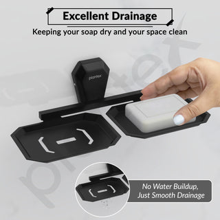 Plantex Double Soap Dish for Bathroom/304 Grade Stainless Steel Dual Soap Holder/Soap Case/Soap Stand/Bathroom Accessories - Pack of 1 (PMB-2408, Z-Black)