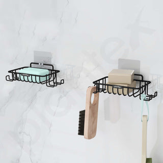 Plantex Self Adhesive Soap Dish with Hook for Bathroom/GI Steel Soap Case with Hook/Soap Holder/Soap Tray with Hook/Bathroom Accessories - Pack of 2 (Black)