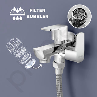 Plantex Two Way Tap for Washing Machine/Quarter Turn 2 in 1 Bib Cock/Wash Basin tap with Teflon Tape and Wall Flange/2 Way Bathroom Tap with Brass Spindle -(Saga-Chrome)