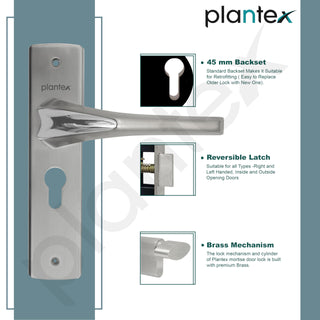 Plantex Heavy-Duty Door Lock Set - Main Door Lock Handle Set/ 6-Lever Lock Mechanism with 3 Years of Warranty/Mortise Lock with 3 Keys, Brass Lock Body & Cylinder ((8026 - Chrome & Matt)