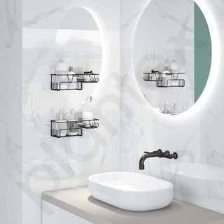 Plantex Shelf with Soap Dish for Bathroom/GI Steel Self Adhesive Bathroom Organizer/Soap Holder with Hook/Bathroom Accessories - Pack of 2 (Black)