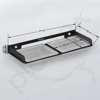 Plantex Stainless Steel and Frosted Glass Double Soap Holder for Bathroom/Dual Soap Case/Soap Stand/Bathroom Accessories -(Black)