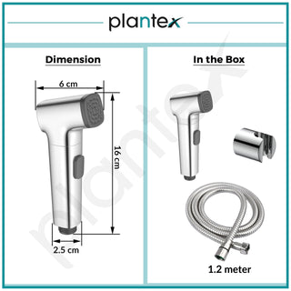 Plantex 6 Inch Health Faucet for Toilet/Jet Spray for Bathroom/Square Hand Jet Spray with 1.2 Meter Flexible Hose Pipe and Wall Brackets - (Chrome)