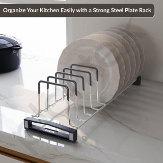 Plantex Stainless Steel Plate Stand/Dish Rack/Thali Stand for Modular Kitchen/Tandem Box Accessories - 12 Sections (Chrome/Pack of 1)