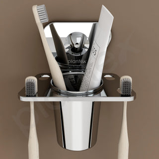 Plantex Pyramid Stainless Steel Tooth Brush Holder/Tumbler Holder/Bathroom Accessories (Chrome) - Pack of 1