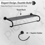 Plantex 304 Grade Stainless Steel Bathroom Accessories Set of 5 - Towel Stand/Napking Holder/Soap Holder/Toothbrush Holder/Robe Hanger - Daizy (Black)
