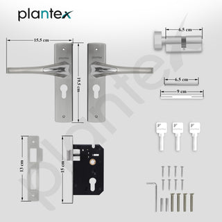Plantex Heavy-Duty Door Lock Set - Main Door Lock Handle Set/ 6-Lever Lock Mechanism with 3 Years of Warranty/Mortise Lock with 3 Keys, Brass Lock Body & Cylinder ((8026 - Chrome & Matt)