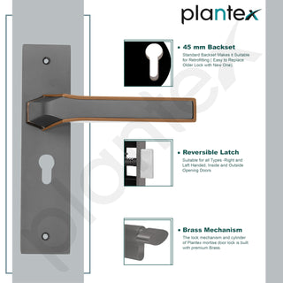 Plantex Heavy Duty Door Lock Set - Main Door Lock Handle Set/Mortise Locks with 3 Keys, Brass Body & Cylinder (8126 - Grey & PVD Choco)