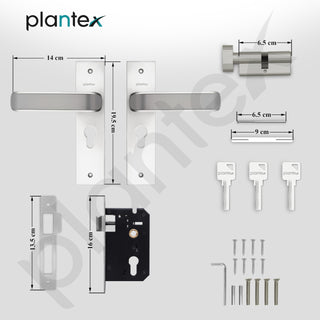 Plantex Heavy-Duty Door Lock Set - Main Door Lock Handle Set/ 6-Lever Lock Mechanism with 3 Years of Warranty/Mortise Lock with 3 Keys, Brass Lockbody & Cylinder(8112 - Satin White & Satin Black)