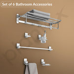 Plantex High Grade Stainless Steel Folding Towel Rack with Stainless Steel 304 Grade Darcy Bathroom Accessories Set 5pcs (Towel Rod/Napkin Ring/Tumbler Holder/Soap Dish/Robe Hook)