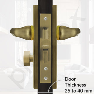 Plantex Heavy-Duty Door Lock Set - Main Door Lock Handle Set/Mortise Lock with 3 Keys, Brass Lock Body & Cylinder (8121 - Brass Antique & PVD Gold)