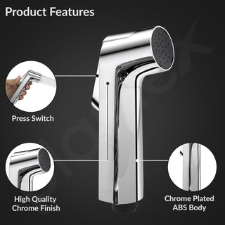 Plantex Jet Spray for Toilet/ABS Health Faucet with 1 Meter Shower Hose Pipe and Wall Hook/Health Faucet Set for Bathroom/Hand Gun for Toilet - (Royal, Chrome)