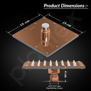 Plantex Stainless Steel Overhead Shower 6 x 6 inch with Water-Saving Technology/High pressure Rain Shower Head without Arm/Bathroom Shower -(Sandwich-PVD Rose Gold)