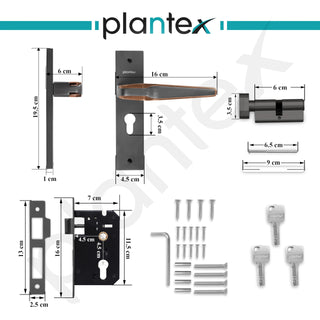 Plantex Heavy Duty Door Lock Set - Main Door Lock Handle Set/Mortise Locks with 3 Keys, Brass Body & Cylinder (8064 - Grey & PVD Choco)