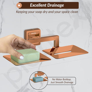 Plantex 304 Grade Stainless Steel Dual Soap Holder for Bathroom/Double Soap Dish/Stand/Soap Case/Bathroom Accessories - Decan (Rose Gold)