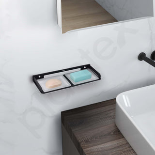 Plantex Stainless Steel and Frosted Glass Double Soap Holder for Bathroom/Dual Soap Case/Soap Stand/Bathroom Accessories -(Black)
