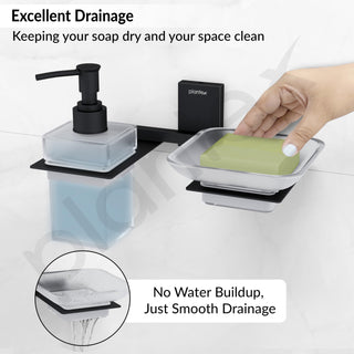 Plantex 304 Grade Stainless Steel Glass Soap Dish with Tumbler Holder/Soap Stand/Bathroom Accessories - Crystal (Black)