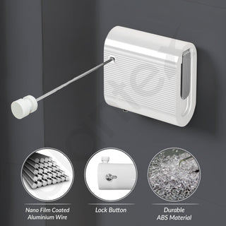 Plantex Retractable Single Row Clothesline/Indoor - Outdoor Clothesline/Lockable Cloths Line - Approx 4.1 Meter (13.45 ft.) - (20 kg Capacity) (White)