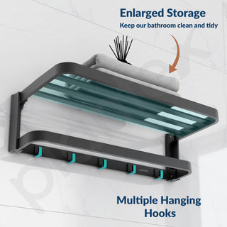 Plantex Towel Rack for Bathroom/Aluminium Towel Hanger/Towel Holder with Towel Rod and Hook/Towel Stand/24 Inch Towel Bar/Bathroom Accessories - (Black)