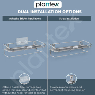 Plantex Self Adhesive Bathroom Shelf/Stainless Steel Shelf with Towel Rod/Napkin Holder/Kitchen Shelves & Racks/Kitchen Stand/Rack (Chrome)