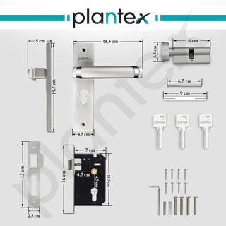 Plantex Heavy-Duty Door Lock Set - Main Door Lock Handle Set/Mortise Lock with 3 Keys, Brass Lock Body & Cylinder (8127 - Satin White & Chrome)