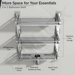 Plantex 3 Tier Bathroom Organizer/Stainless Steel Bathroom Accessories Set with Soap Dish and Brush Slots/Hooks/Tumbler Holder