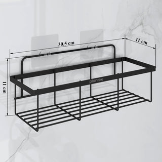 Plantex No Drill Bathroom Organiser/GI Steel Self Adhesive Shelf/Kitchen Shelf with Magic Sticker/Bathroom Accessories Set - Black, Powder Coated (Pack of 4)
