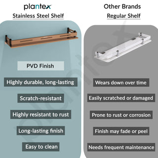 Plantex Stainless Steel Shelf for Bathroom/Multipurose Bathroom Shelf/Stand/Rack/Bathroom Organiser (18 x 5 Inch, PVD Rose Gold)