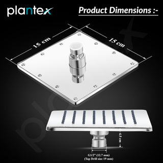 Plantex Stainless Steel Overhead Shower 6 x 6 inch with Water-Saving Technology/High pressure Rain Shower Head without Shower Arm/Bathroom Shower -(Elegance-Chrome)