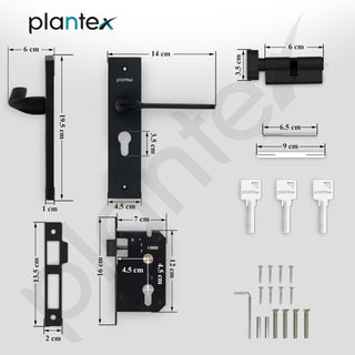 Plantex Heavy-Duty Door Lock Set - Main Door Lock Handle Set/ 6-Lever Lock Mechanism Mortise Lock with 3 Keys, Brass Lock Body & Cylinder (8060 - Z-Black)