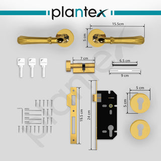 Plantex Premium Door Lock with 3 Years of Warranty/Main Door Locks for Home/Mortise Lock Set for Door (7117 - PVD Gold)