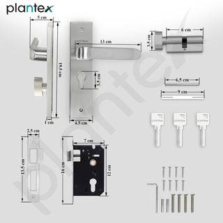 Plantex Heavy-Duty Door Lock Set - Main Door Lock Handle Set/ 6-Lever Lock Mechanism with 3 Years of Warranty/Mortise Lock with 3 Keys, Brass Lockbody & Cylinder(8110 - Matt)