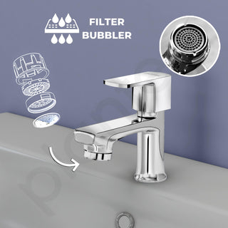 Plantex Pillar Tap for Wash Basin with Water Saving Aerator and Brass Spindle/Quarter Turn Basin Tap with Teflon Tape/Pillar Cocke for Wash Basin - Pack of 1 (Saga, Chrome)