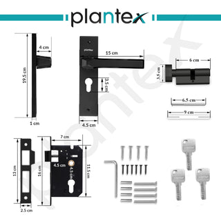 Plantex Heavy Duty Door Lock Set - Main Door Lock Handle Set/Mortise Locks with 3 Keys, Brass Body & Cylinder (8126 - Z Black & DC Black)