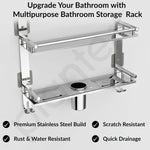 Plantex 5in1 Bathroom Organiser Without Drill/3 Tier Self Adhesive Stainless Steel Shelf/Multipurpose Shelf for Bathroom with Double Soap Dish and Toothbrush Holder(Chrome)
