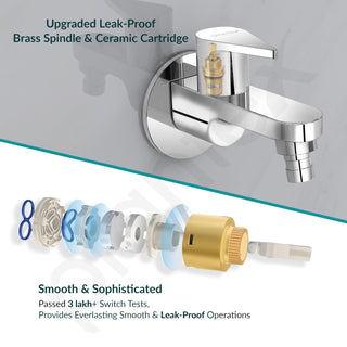 Plantex Pure Brass PAC-1828 Washing Machine Tap with Teflon Tape & Brass Wall Flange/Nozzle Tap for Garden-7 Year Warranty (Mirror Chrome Finish)