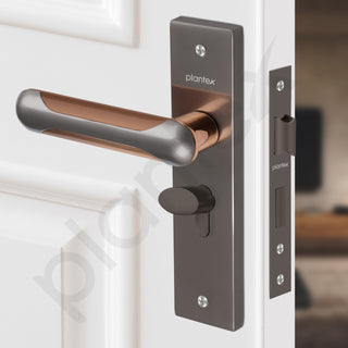 Plantex Heavy-Duty Door Lock Set - Main Door Lock Handle Set/Mortise Lock with 3 Keys, Brass Lock Body & Cylinder (8124 - Satin Black & PVD Choco)