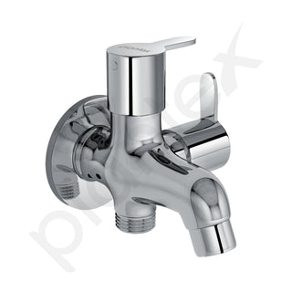 Plantex Pure Brass 2 Way Bibcock Water Tap with Brass Wall Flange & Teflon Tape/Quarter Turn Washing Machine tap with Water Saving Aerator/Basin tap-(FLO-807-Chrome)