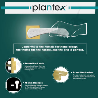 Plantex Premium Main Door Lock Set With 3 Years Warranty - Mortise Lock (594 - Gold and White)