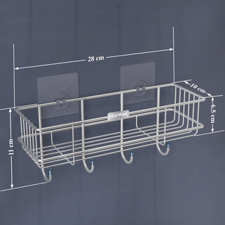 Plantex Stainless Steel Bathroom Organiser Without Drill/Multipurpose Shelf with Hooks/Drill Free Shampoo Holder for Bathroom - Wall Mount - Pack of 2 (Chrome)