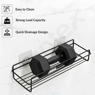 Plantex Self Adhesive Bathroom Shelf Rack/Bathroom Organiser Without Drill//GI-Steel Shelf for Kitchen with Magic Stickers/Bathrooms Accessories - Pack of 2 (12x5 Inches, Black)