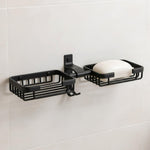 Plantex Double Soap Dish for Bathroom/Aluminium Dual Soap Holder with Hook/Soap Stand/Soap Case/Bathroom Accessories - Pack of 1 (Black)