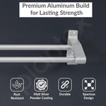 Plantex Dual Towel Rod for Bathroom/Space Aluminium Towel Holder/24 Inch Towel Hanger with Side Hooks/Bathroom Accessories - Pack of 1 (Silver)