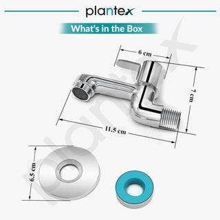Plantex Pure Brass FLO-801 Bib Cock Water Tap with Water Saving Aerator/Dual Bib Tap with Brass Wall Flange & Teflon Tape for Washbasin with 7-Year Warranty (Mirror Chrome)